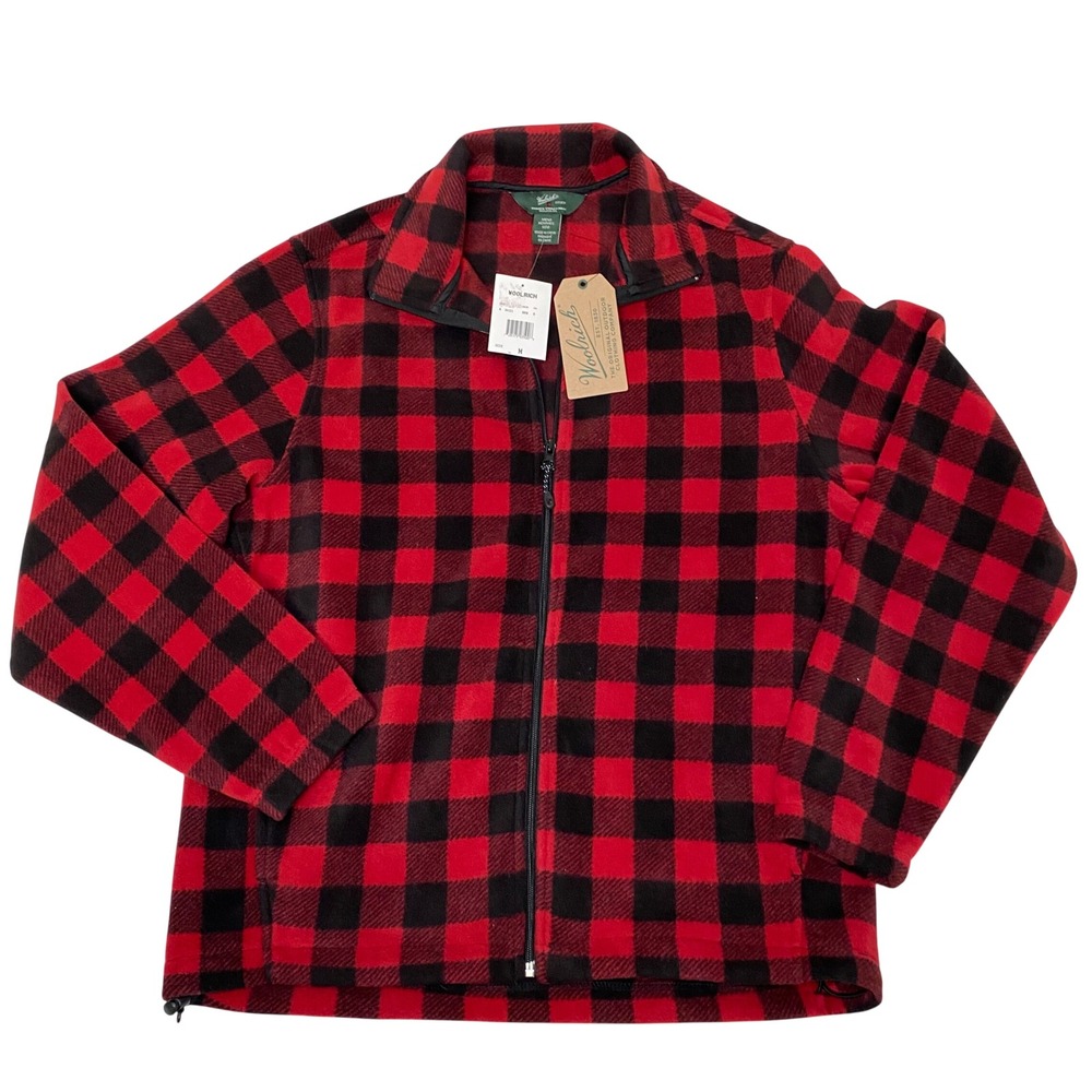NWT Woolrich Andes PRT Jacket Buffalo Plaid‎ Fleece Full Zip Men's Med Red Black